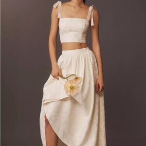 🤍 Hutch Tie-Strap Crop Top & Midi Skirt Set – Ivory – Size 14